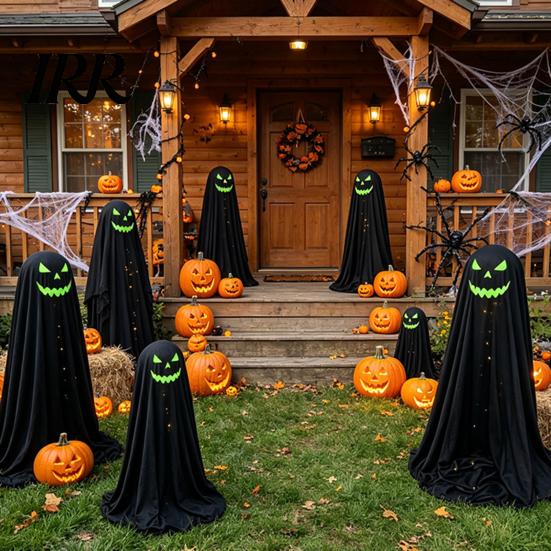 Ghost Wall Hanging Halloween Decoration for Outdoor, Large Light Up Standing Ghost, Festive Decorations Adjustable Spooky Black Decor Porch, Yard Lawn