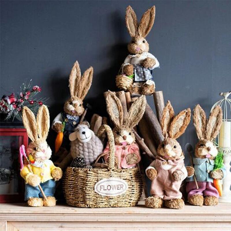32cm Easter Rabbit Props Home Living Room Decoration Ornaments Simulation Rabbit Easter Grass Fur Rabbit