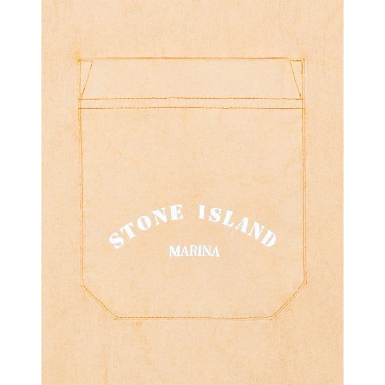 STONE ISLAND Ss23 Серия Marina Футболка с круглым вырезом и карманом в рубчик с принтом букв, короткий рукав, мужская, оранжевая 7815216X4-V0032