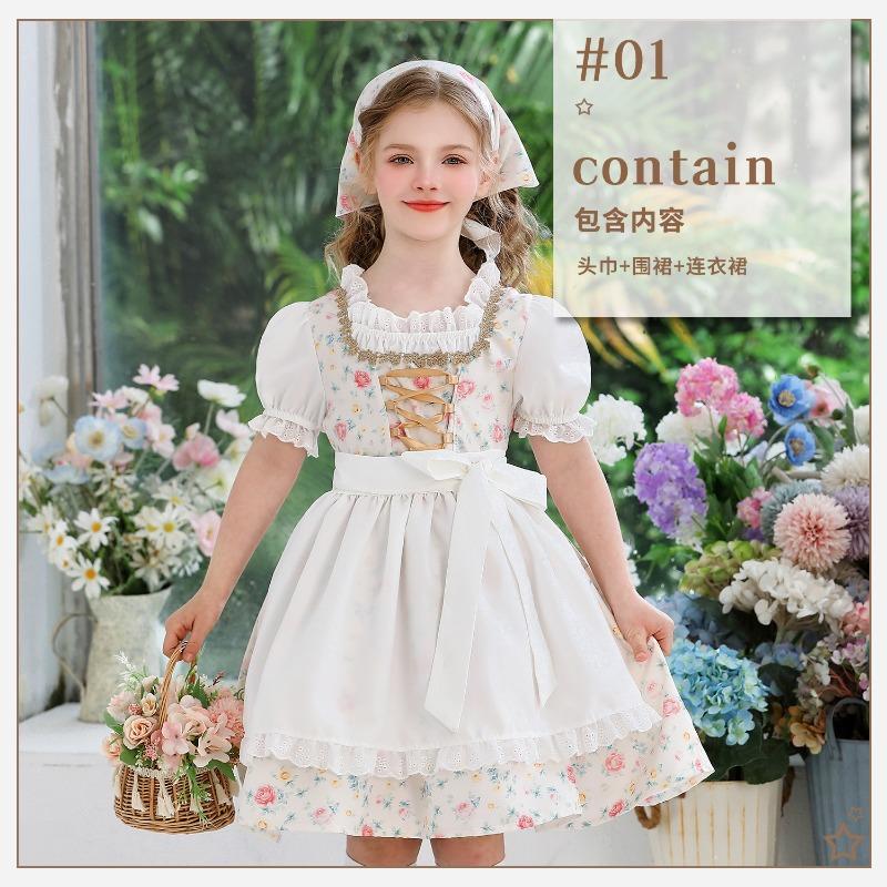 Костюм девочки из прерий Костюм горничной для Октоберфеста Костюм Лолиты для девочек Фермерское пасторальное платье