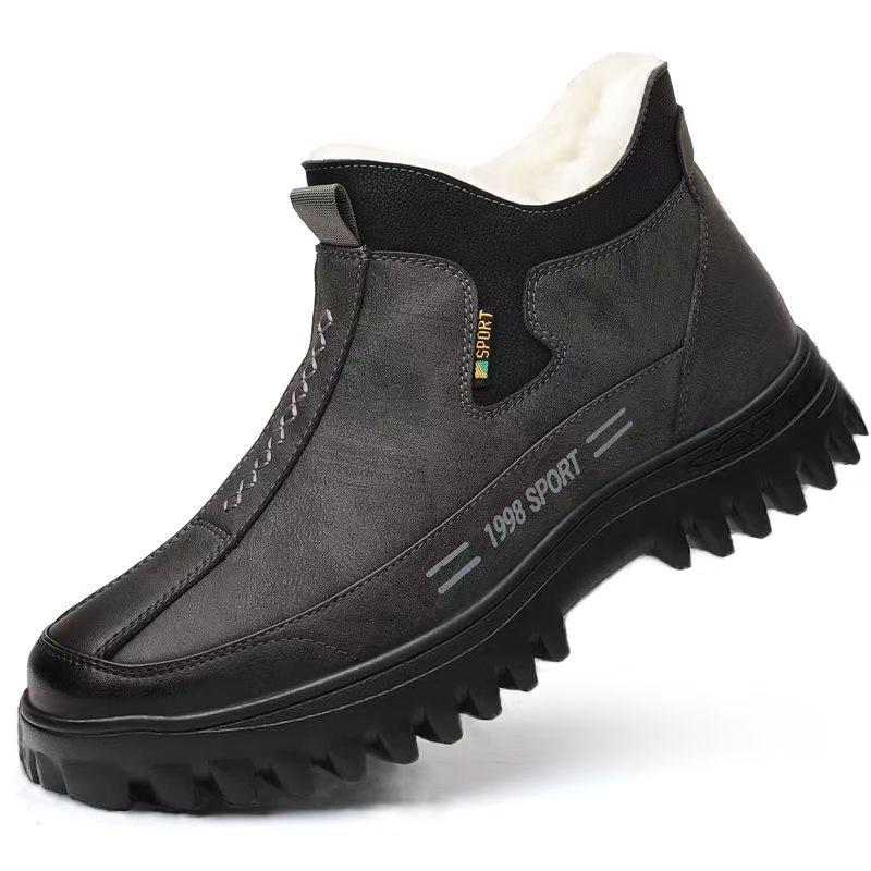 Зимние мужские ботинки, новые плюшевые теплые водонепроницаемые нескользящие хлопковые ботинки, удобные уличные ботинки с защитой от холода