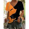 Women's T Shirt Basic Casual Color Block Cat Print Short Sleeve Regular Tops V Neck Daily Summer