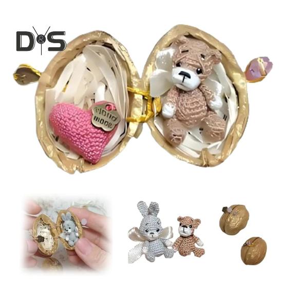 Миниатюрное вязаное крючком животное в скорлупе грецкого ореха, миниатюрный кролик-медведь с сердечком, эмоциональная поддержка, подарок для любителей животных, подруг и женщин