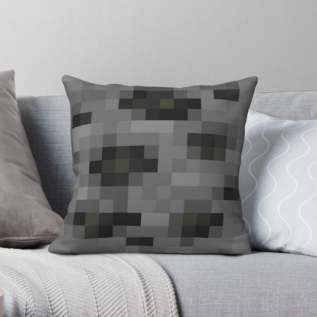 Coal Ore Block Texture Pixel Art Square Pillowcase Polyester Linen Velvet Pattern Zip Decor Throw Pillow Case Home Cushion Cover