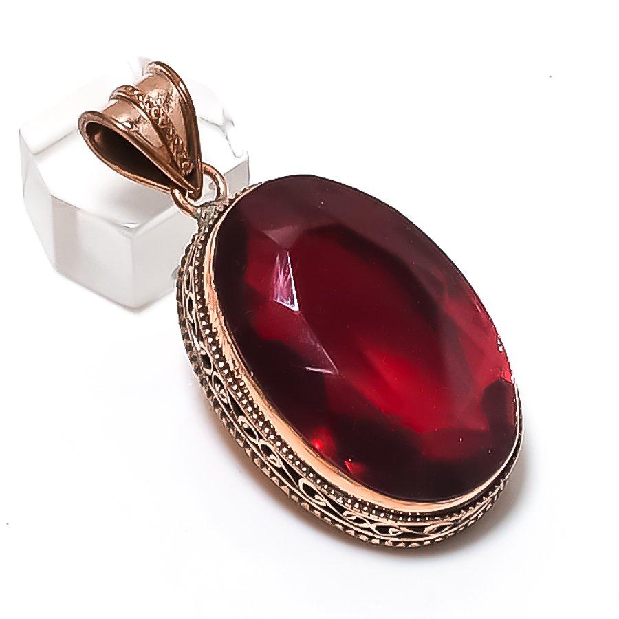 Natural Garnet Gemstone Handmade 925 Sterling Silver Jewelry Pendant 2.09" E2I44