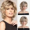 Женские синтетические короткие волнистые парики светло-блонд Стильные пышные золотисто-коричневые волосы с челкой для повседневной носки, для вечеринок, для костюмов, из термостойкого волокна