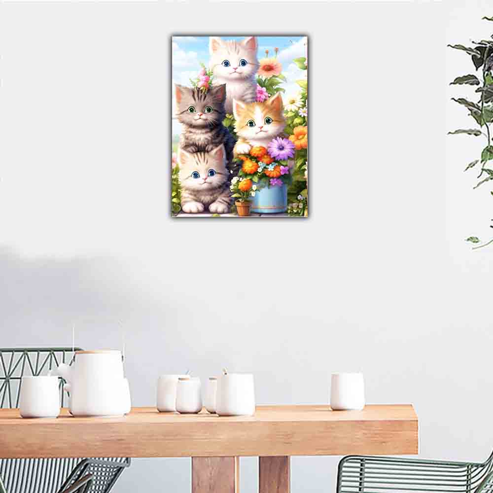 DIY Full Round Diamond Painting Cross Stitch 3D Cute Kitten Animal Scene Home Decorative Art Diamond Painting 5d Diamond Art Painting