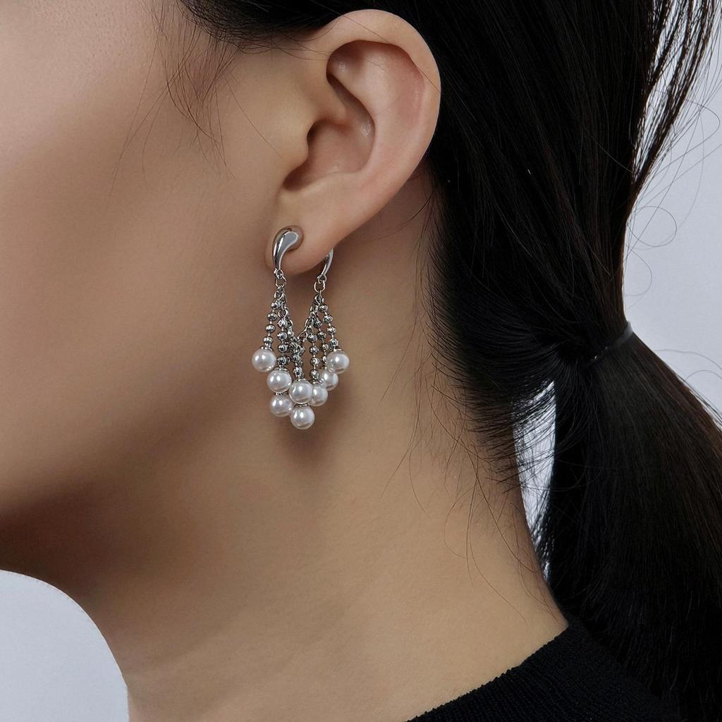 Elegant French Tassel Pearl Earrings - Luxurious Women's Studs 2025 New