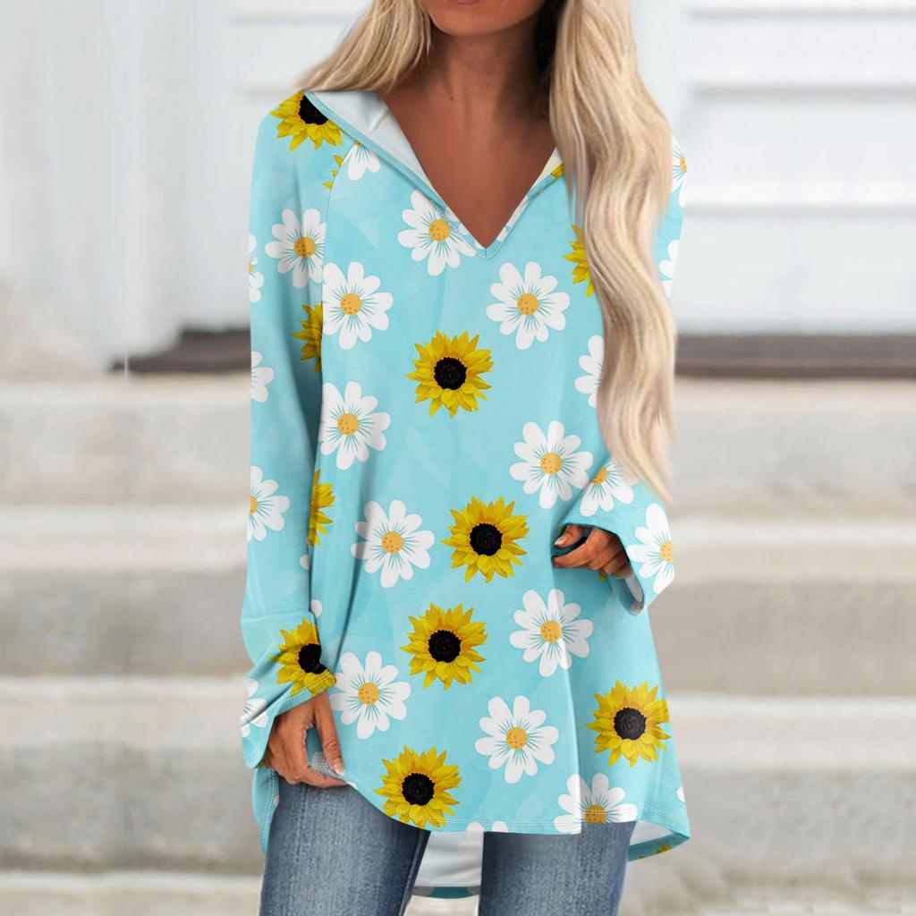 Женские свободные топы с V-образным вырезом и капюшоном с длинными рукавами, повседневные топы, домашние пижамы для отдыха, топы