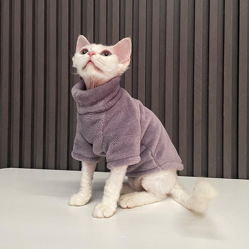 Pet Hairless Cat Clothes Autumn and Winter Clothes High Collar Thick Fleece Home Warm Comfortable Breathable Cotton Coat