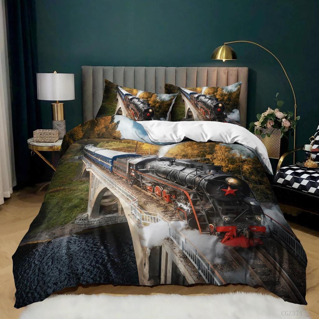 Комплект постельного белья 3D Classic Train Series, винтажное транспортное одеяло и наволочка, 2/3 предмета, AU/DE/US/UK/EU, полноразмерное украшение для дома