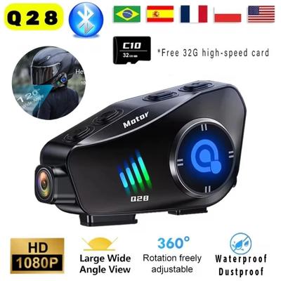 Q28 Мотоциклетный шлем Bluetooth-гарнитура и 1080P HD беспроводная камера с супер широкоугольным объективом, водонепроницаемый WiFi-видеорегистратор для вождения мотоцикла, катания на лыжах