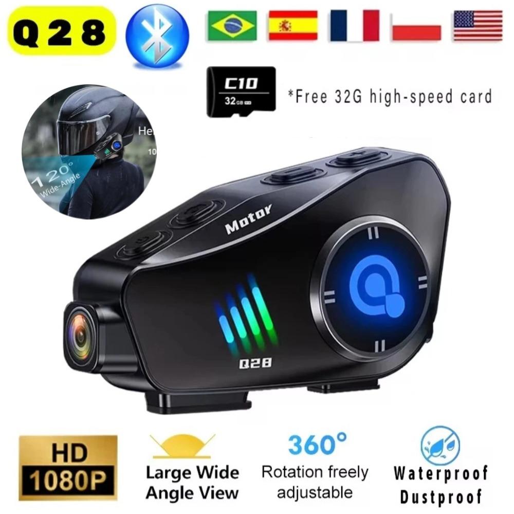 Q28 Мотоциклетный шлем Bluetooth-гарнитура и 1080P HD беспроводная камера с супер широкоугольным объективом, водонепроницаемый WiFi-видеорегистратор для вождения мотоцикла, катания на лыжах