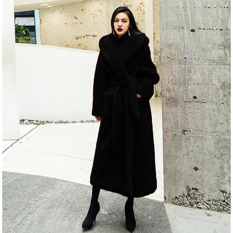 Autumn and Winter Casual Celebrity New Fashion Lamb Wool Imitation Fur Coat Women's Medium and Long Lapel Hooded Tide