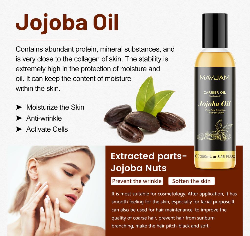MAYJAM 250 мл 8,8 унций Масло-носитель Масло для кутикулы Кремы Масла для тела Бальзамы для губ Сладкий миндаль Шиповник Виноградные косточки Жожоба Оливковое масло