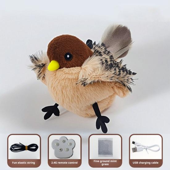 Flapping Bird Cat Toy Interactive Chirping Bird Catnip Toy with Lifelike Sound Touch Activated Rechargeable Bird Cat Kicker Toy for Indoor Cats