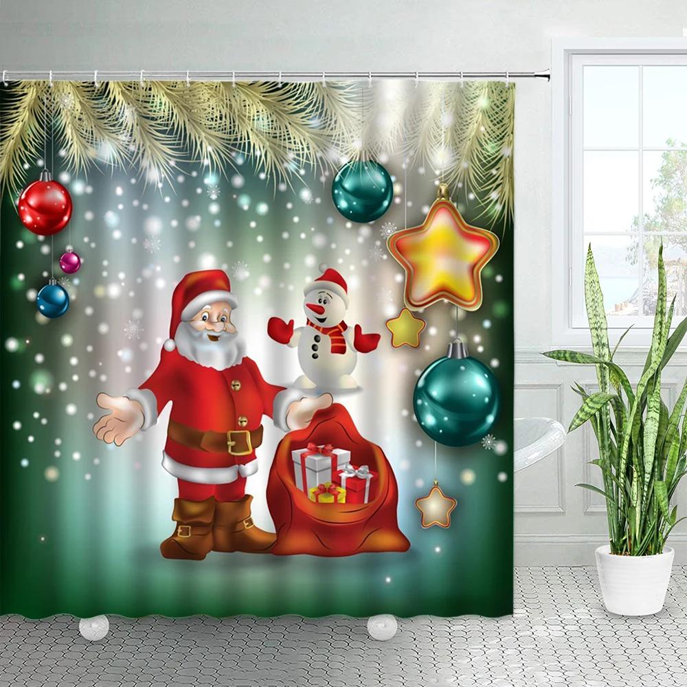 3D Красный Санта Рождество Ванная Душевая Штора Новогодняя Вечеринка Рождественский Настенный Декор Водонепроницаемый Полиэстер Шторы для Ванны