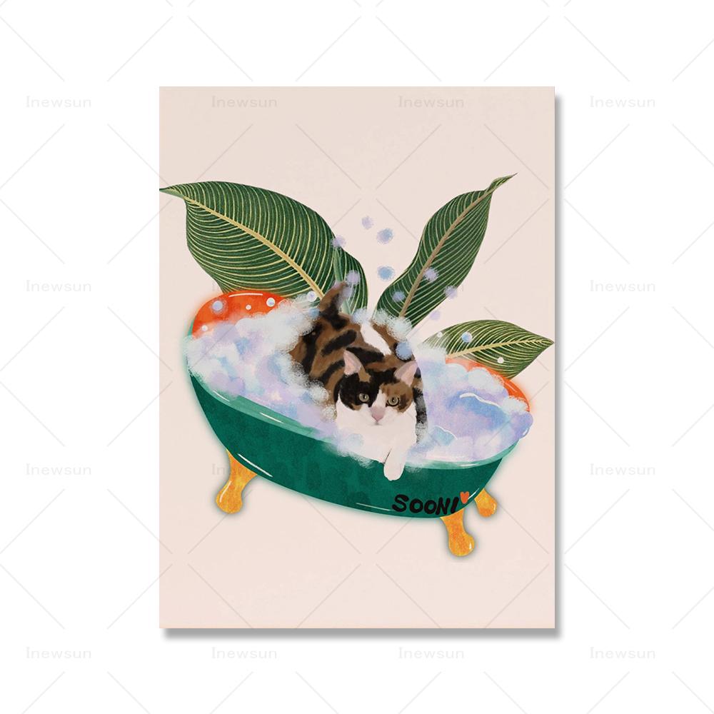 Портрет питомца, собака, кошка, постер и принт, для ванны, забавные дети, настенная живопись для ванной комнаты, холст, картина, подарочные фотографии, украшение для дома