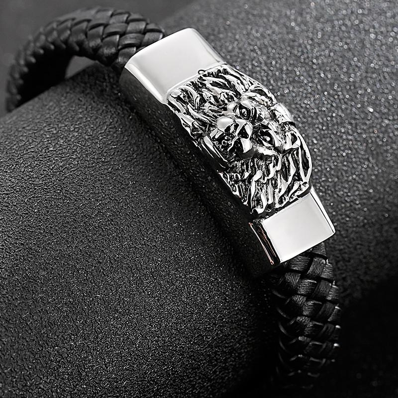 Мужской браслет в стиле панк-рок из нержавеющей стали с головой льва, 11 мм, кожаные ремешки на руки, аксессуары для мужчин, манненская повязка на руку