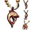 Boho Women Elephant Dolphin Fish Animal Leaf Pendant Beaded Wooden Long Necklace