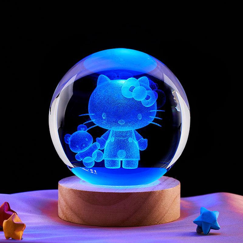 KT Кот Медведь 3D Хрустальный Шар Ночник с Вращающейся Bluetooth-Базой