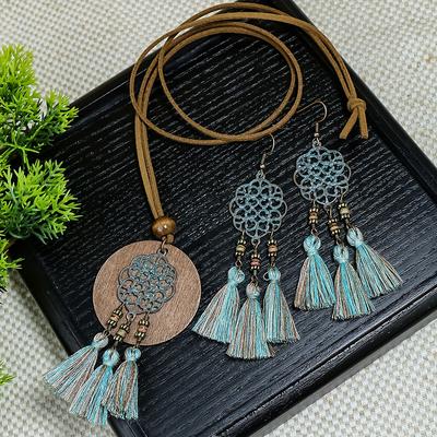 1 пара сережек + 1 ожерелье Комплект украшений в стиле бохо Ретро полый цветочный дизайн Подходит для повседневного использования