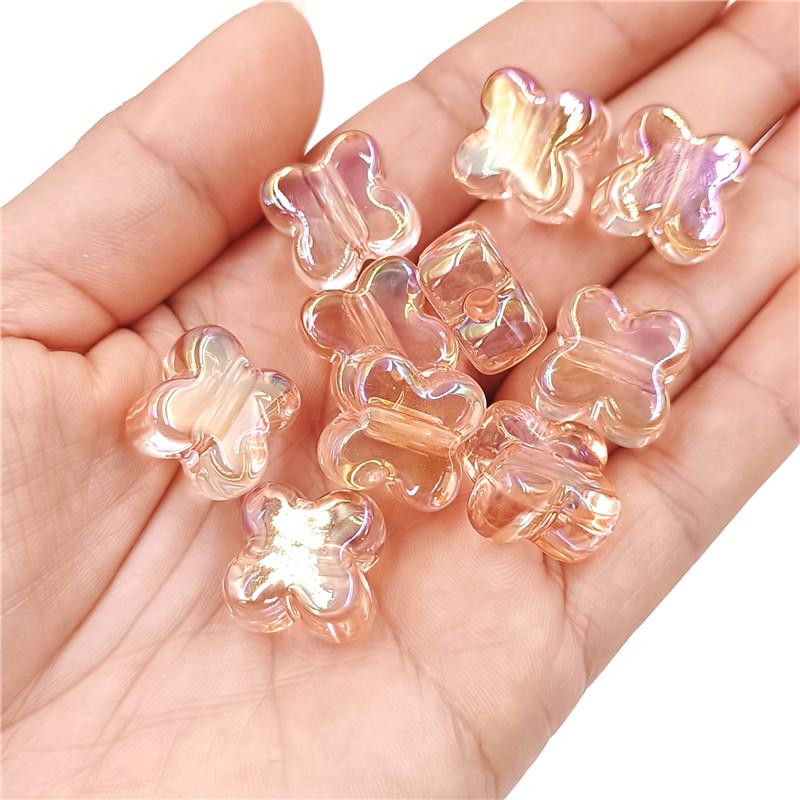 High Quality 10pcs Bracelet Necklace Creative Beaded Material Magic Color Highlighting Transparent UV Plated Four-petal Flower Loose Beads