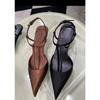 Satin Pointed Back Empty Sandals Women's Summer One-word Buckle Sexy Kitten Heel Women's Shoes Sandalias