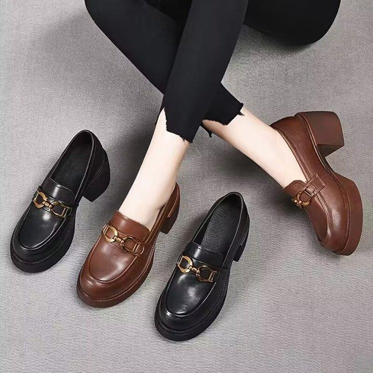 British High-heeled Small Leather Shoes Women's Single Shoes 2024 Autumn New Platform Muffin Loafers Thick-heeled Mary Jane Shoes