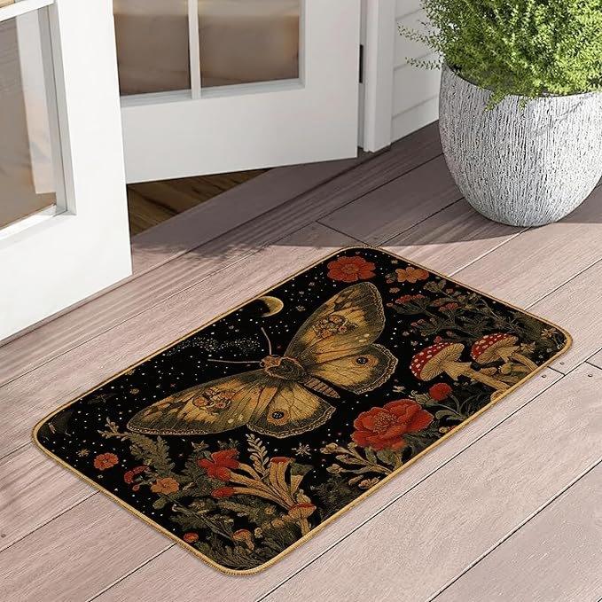Retro Butterfly Floor Mat Bathroom Door Mat Dirt Resistant and Easy To Maintain Foot Mat