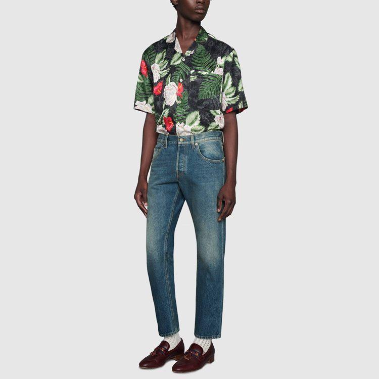 Gucci Джинсы зауженного кроя, стиранные, с мраморным эффектом 408637-XDBBQ-4011