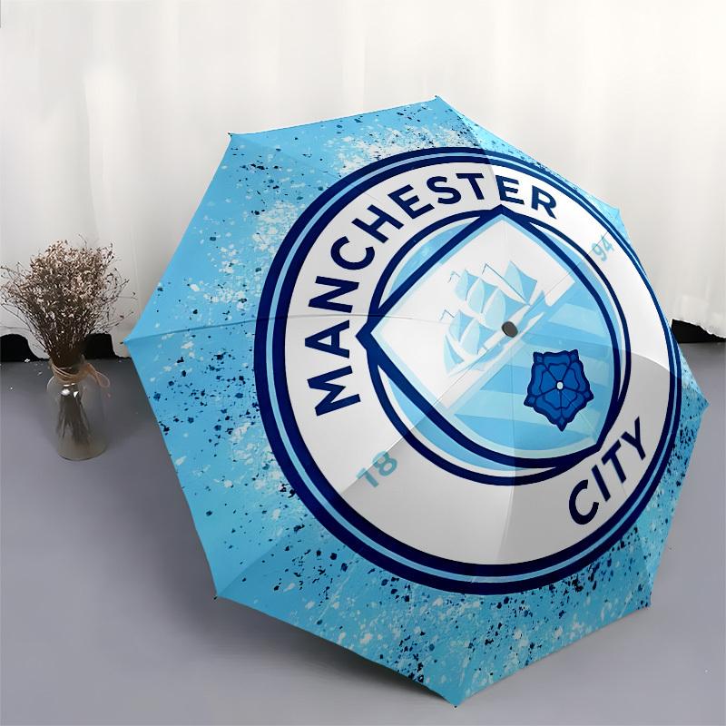 Manchester City, Badge Automatic Opening and Closing, 8 rib Structure Portable Umbrella, Suitable for Men and Women in All Seasons Perfect