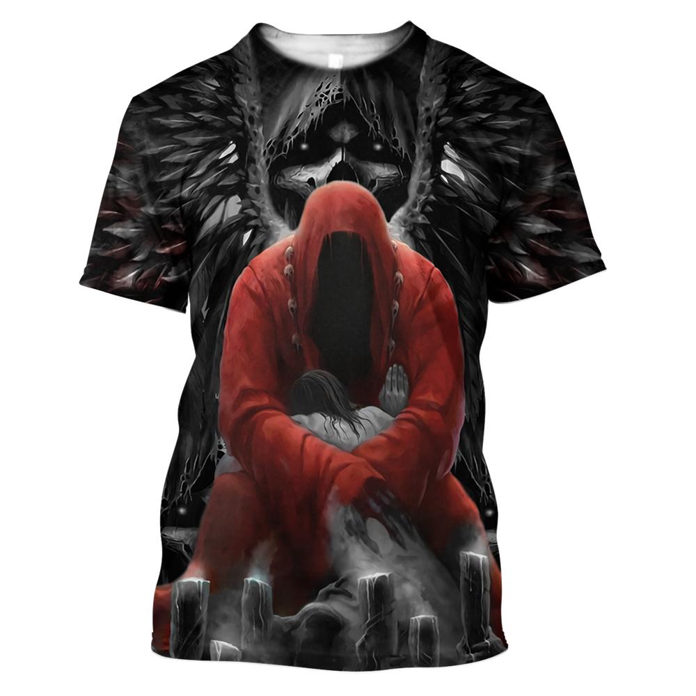 Summer Men T-Shirts 3D Printed Devil and Angel Skull Hip Hop Breathable Casual Round Neck Tops Short Sleeves Clothing