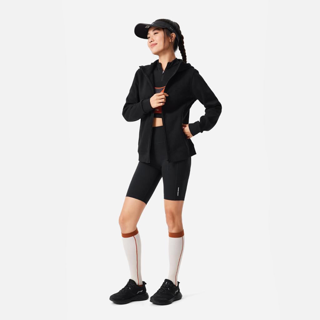 Li Ning Fitness Series с капюшоном на молнии, однотонный флисовый теплый свитшот с длинным рукавом, женский свитшот, черный AWDU632-6