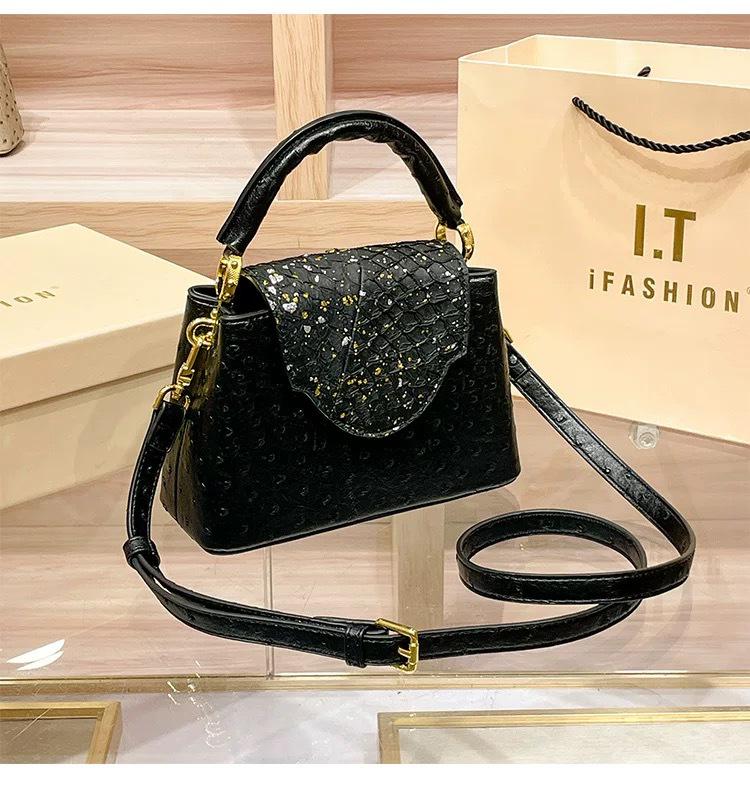 2025 High-End Women's Genuine Leather Ostrich Pattern Crossbody Shoulder Handbag