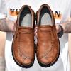 Men Loafers Brown Hiking Shoes Slip On Handmade Driving Shoes Casual Leather Wide Outdoor Shoes for Father Plus Size