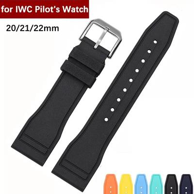 Ремешок из фторкаучука FKM для часов IWC Pilot's Watch IW388114 IW388110 IW388306 Мужская пряжка из нержавеющей стали 20 мм 21 мм 22 мм