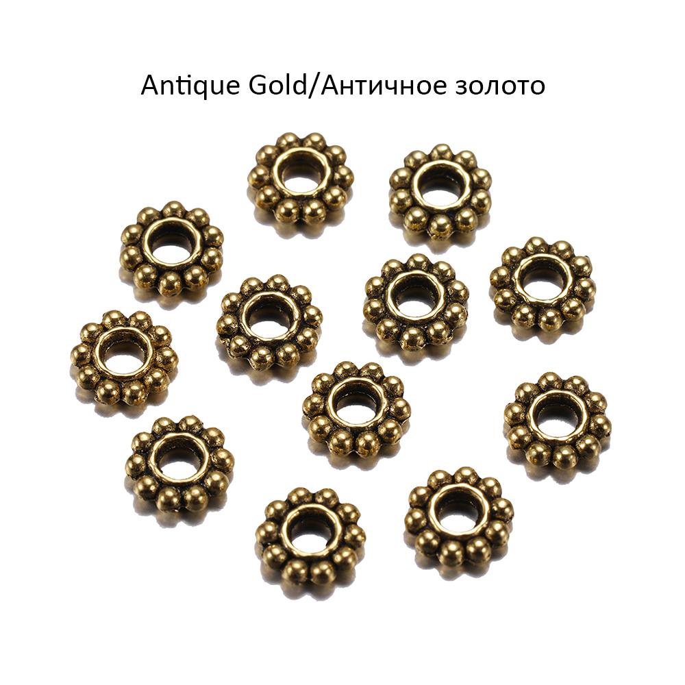 100Pcs/Lot Antique Gold Color Bronze Tone Daisy Flower Metal Spacer Beads Wheel for Jewelry Making Needlework Accessories