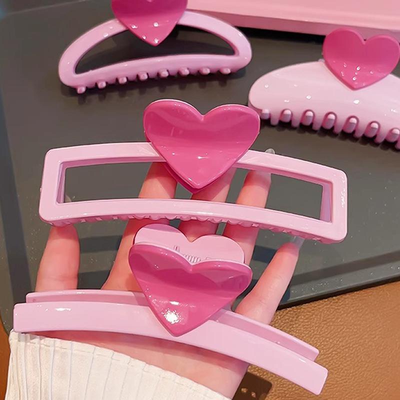 Новые розовые заколки-крабы для волос в форме сердца большого размера для женщин и девочек, милые аксессуары для волос, заколка-краб в форме прямоугольника