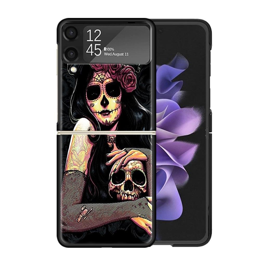 Catrina Beautiful Rose Girl Skull Cases For Samsung Galaxy Z Flip 4 5 6 7 3 Z Flip7 Flip6 Flip4 Flip5 Flip3 5G Hard Shockproof F