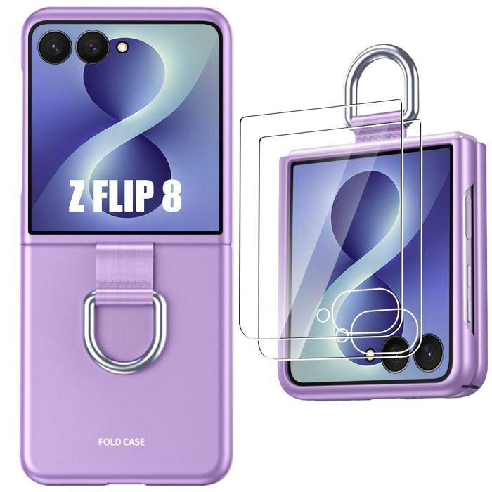 Чехол для Samsung Galaxy Z Flip 8, Ударопрочная защита с петлей - Фиолетовый - 2 Закаленных стекла