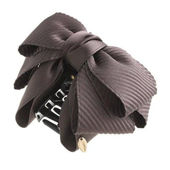 VINGTAINE Volume Satin Ribbon Bun Clip Elegant Daily Office Hair Accessory Brown H-1004-BR