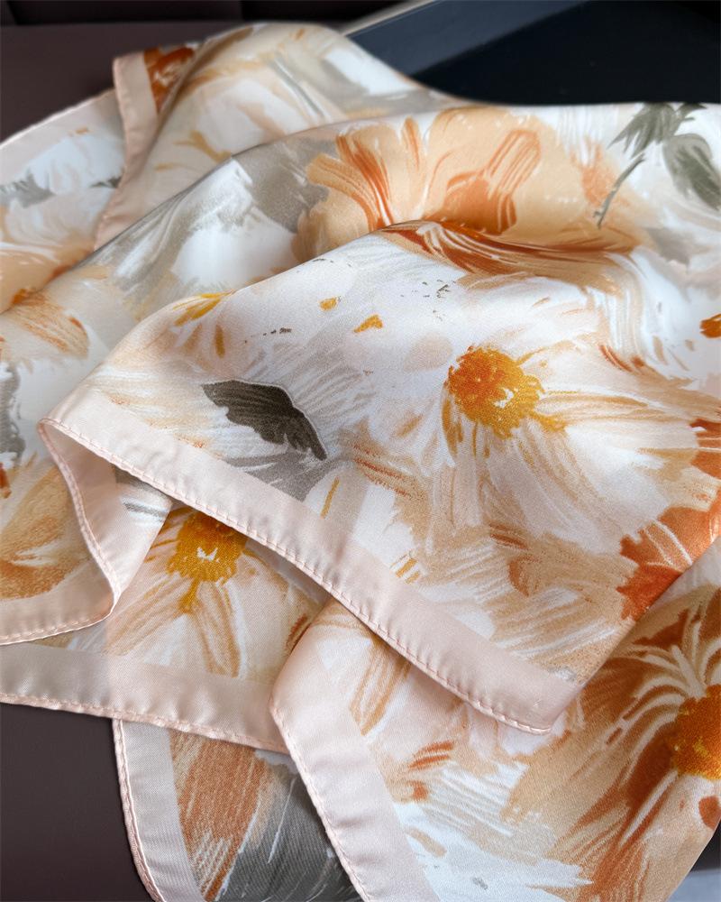 Роскошный квадратный платок с цветочным принтом для женщин, мягкая атласная повязка для волос, шейный платок, офисный хиджаб, повязка на голову, фуляр, ленты для сумки, подарок