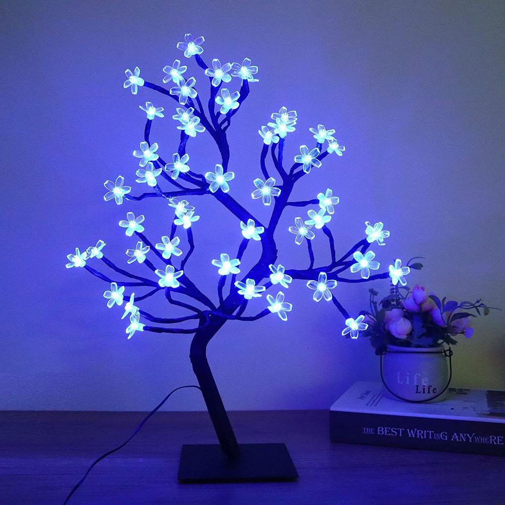 18-Inch LED Cherry Blossom Bonsai Tree Lamp with 28 LEDs | Adjustable Branches | Corded Electric Decorative Night Light Gift (Blue Color)