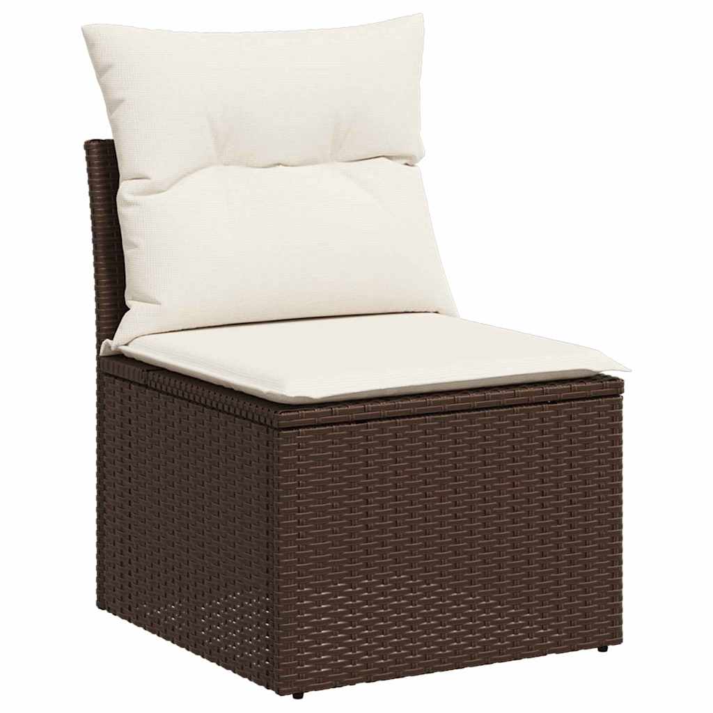 7 Piece Garden Sofa Set with Cushions in Brown and Cream Poly Rattan