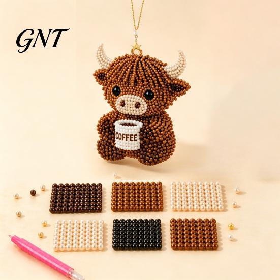 Multi-color Beads Kit DIY Highland Cow Beading Kit, Cute 3D Bead Craft Pendant Handmade Ornaments with Colorful And Instructions, Beadwork for Adults