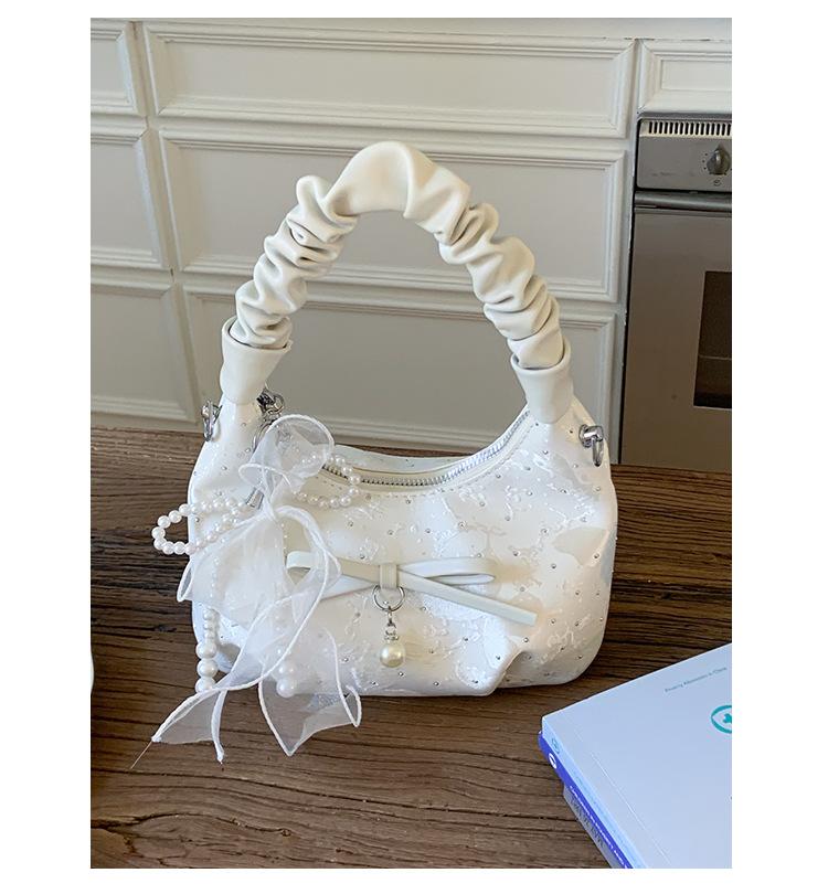 Летняя сумка-тоут в иностранном стиле с плиссировкой, женская, новая 2025, нишевая, универсальная, с бриллиантами, повседневная, на цепочке, на плечо, мессенджер