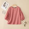 Women Casual Round Neck 3/4 Sleeve Loose Grid Print Blouse