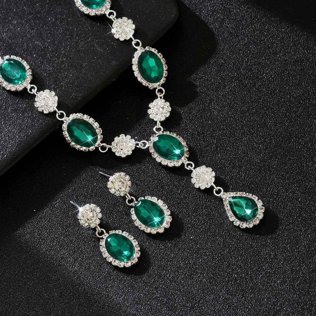Luxury Sparkling Water Drop Necklace Earrings Set, High-End, Bridal Jewelry