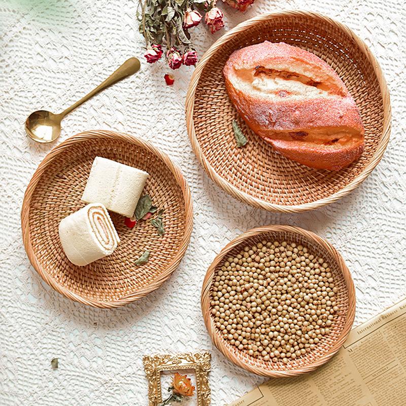 Круглая корзина для хранения из ротанга ручной работы, плетеная корзина для хранения пикника, органайзер для хранения мелочей, аксессуары